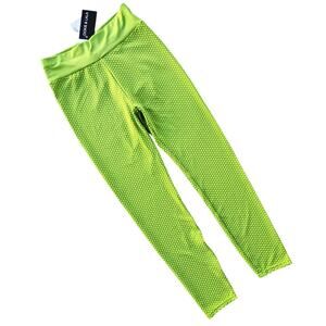 Ookie and Lala Women Neon Green High Waisted Honeycomb Sports Leggings Size L